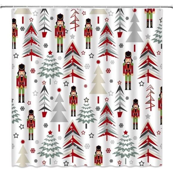 Christmas Shower Curtain Nutcracker Decor Holiday Bath Bathroom Xmas Decoration - Picture 2 of 3